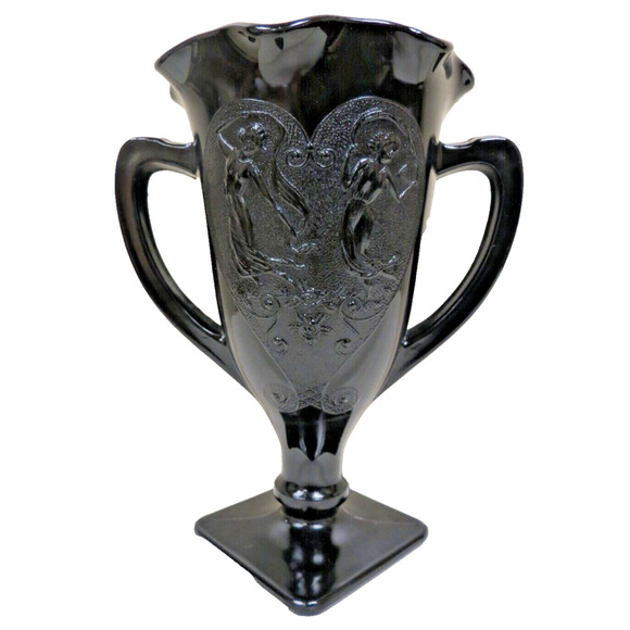 Vintage L.E. Smith Black Amethyst Glass Dancing Nymphs Maidens Trophy Vase 1930s - Picture 1 of 5
